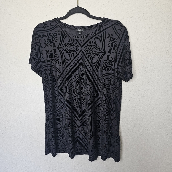 Hannah Black Velvet Burnout Womens L Large Stretchy Nylon Semi Sheer‎ - Picture 1 of 10